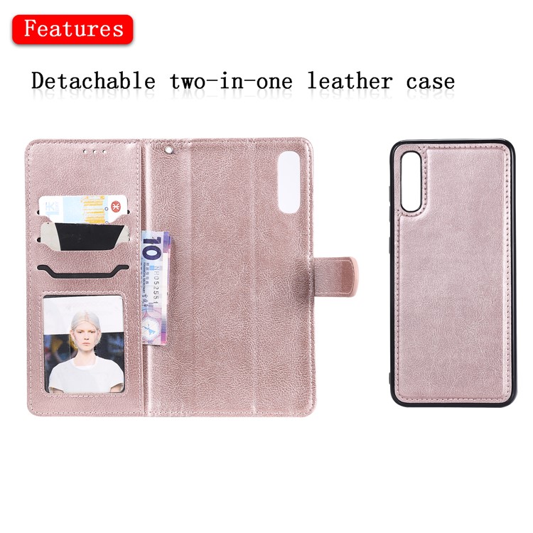 Magnetic Detachable 2-in-1 Wallet Leather Stand Case for Samsung Galaxy A70 - Rose Gold-6