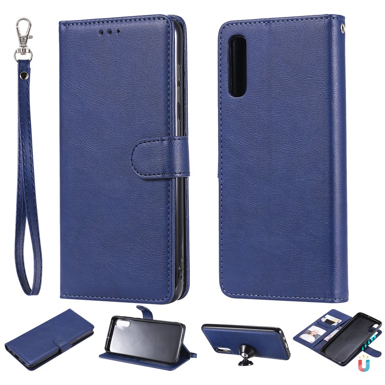 Magnetic Detachable 2-in-1 Wallet Leather Stand Case for Samsung Galaxy A70 - Blue-1