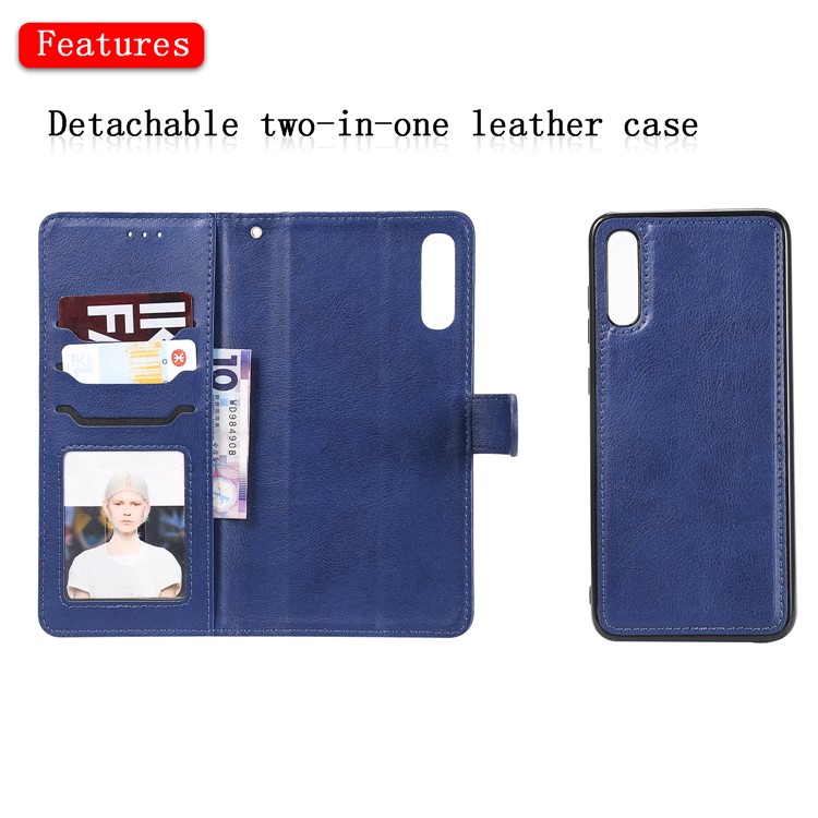 Magnetic Detachable 2-in-1 Wallet Leather Stand Case for Samsung Galaxy A70 - Blue-6