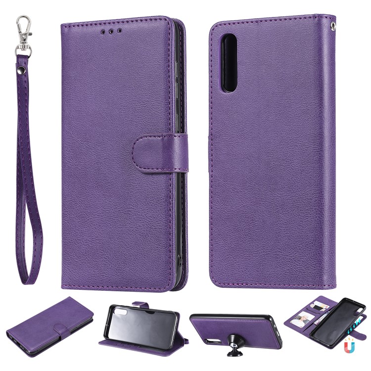 Magnetic Detachable 2-in-1 Wallet Leather Stand Case for Samsung Galaxy A70 - Purple-1