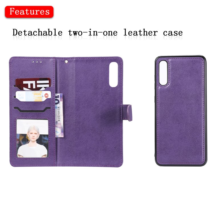 Magnetic Detachable 2-in-1 Wallet Leather Stand Case for Samsung Galaxy A70 - Purple-6