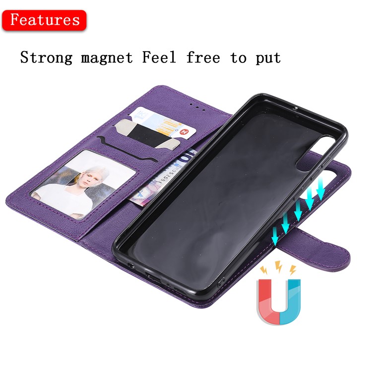 Magnetic Detachable 2-in-1 Wallet Leather Stand Case for Samsung Galaxy A70 - Purple-7