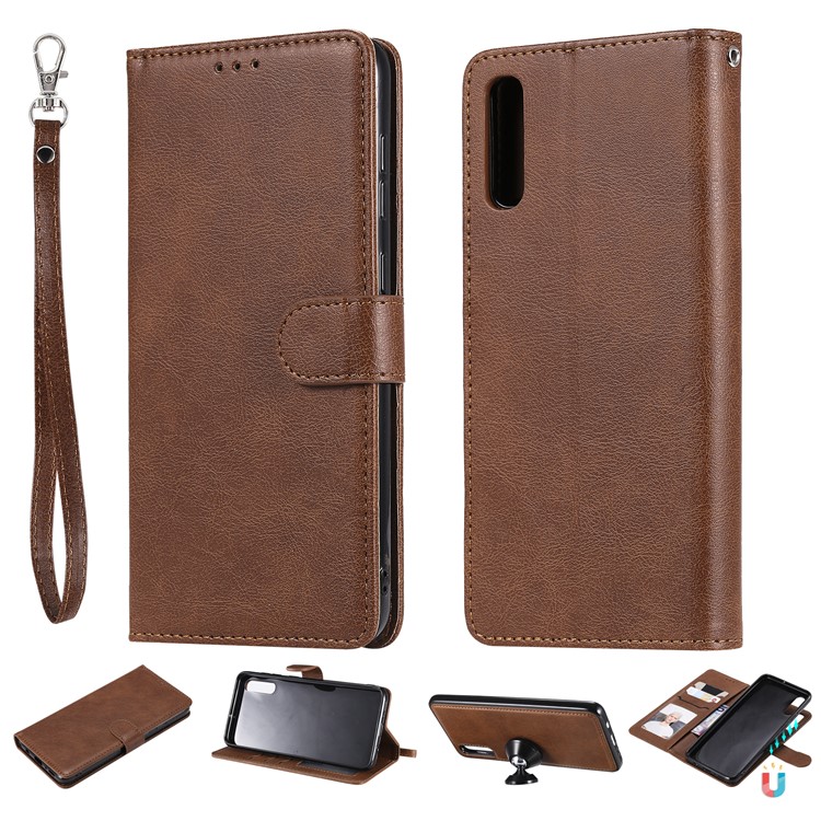 Caixa Destacável Magnética Do Suporte Do Couro Da Carteira 2 In-1 Para A Galáxia A70 De Samsung - Castanho-1