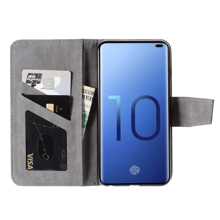 Business Style Splicing Leather Wallet Case for Samsung Galaxy S10 - Grey-3