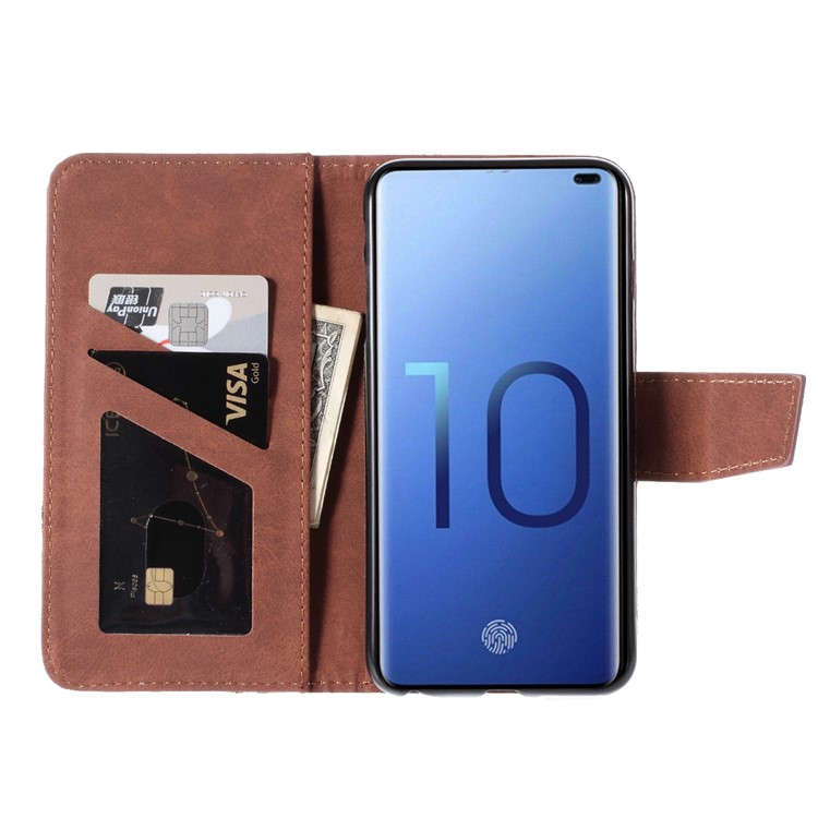 Business Style Splicing Leather Wallet Case for Samsung Galaxy S10 - Brown-3