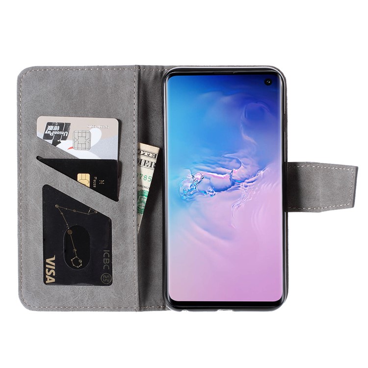 Business Splicing Wallet Stand Leather Cover for Samsung Galaxy S10e - Grey-3