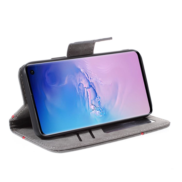 Business Splicing Wallet Stand Leather Cover for Samsung Galaxy S10e - Grey-4