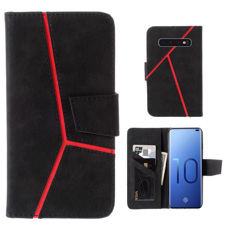 Business Splicing Wallet Stand Leather Cover for Samsung Galaxy S10 Plus - Black-1