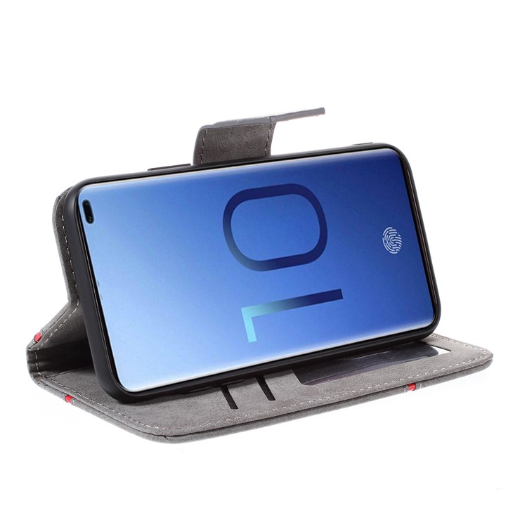 Business Splicing Wallet Stand Leather Cover for Samsung Galaxy S10 Plus - Grey-4