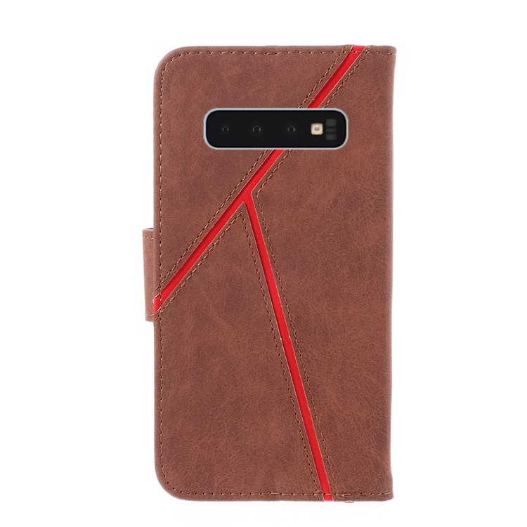 Business Splicing Wallet Stand Leather Cover for Samsung Galaxy S10 Plus - Brown-2