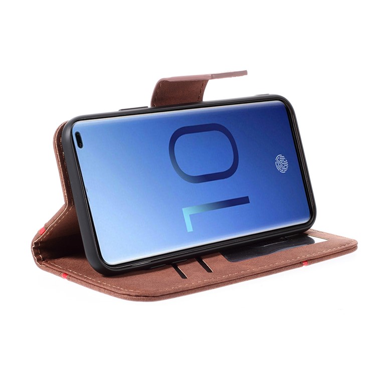 Business Splicing Wallet Stand Leather Cover for Samsung Galaxy S10 Plus - Brown-4