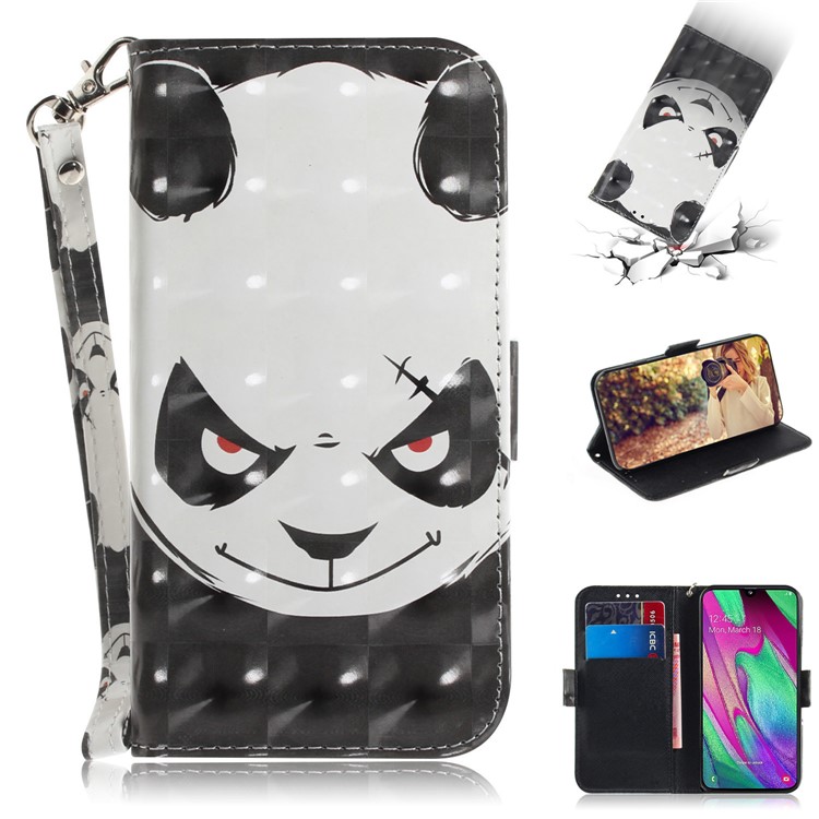 Pattern Printing Light Spot Decor Leather Protection Case for Samsung Galaxy A40 - Panda Pattern-1
