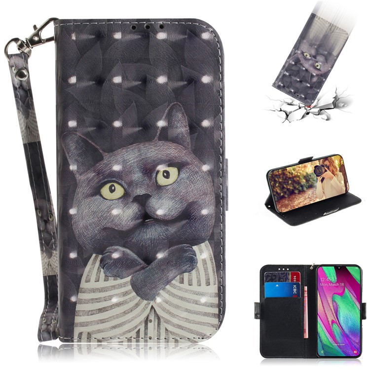 Pattern Printing Light Spot Decor Leather Protection Case for Samsung Galaxy A40 - Cartoon Pattern-1