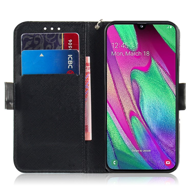 Estuche Protector De Cuero Con Estampado De Puntos De Luz Para Samsung Galaxy A40 - Flor Azul-7