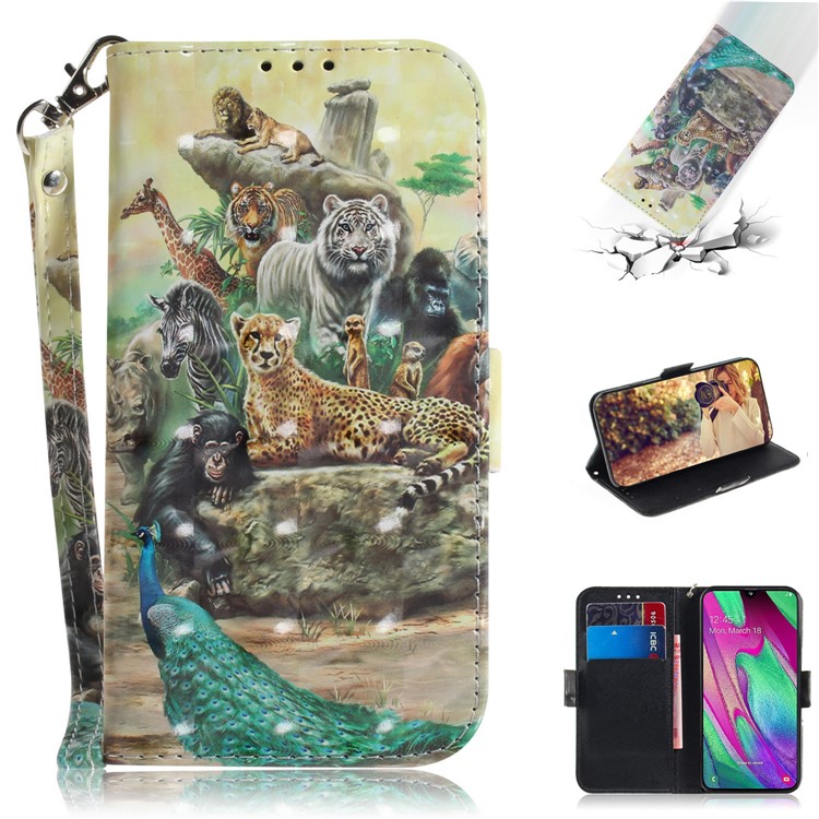 Pattern Printing Light Spot Decor Leather Protection Case for Samsung Galaxy A40 - Animal World-1