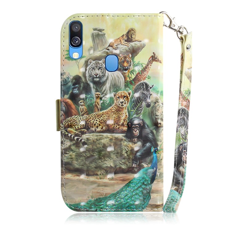 Pattern Printing Light Spot Decor Leather Protection Case for Samsung Galaxy A40 - Animal World-3
