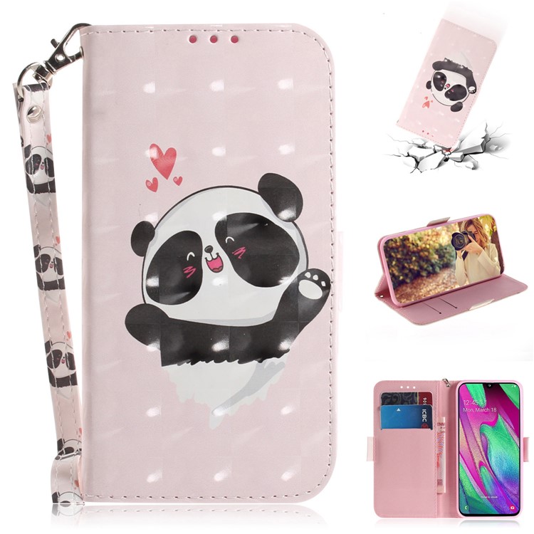 Pattern Printing Light Spot Decor Leather Protection Case for Samsung Galaxy A40 - Panda and Hearts-1