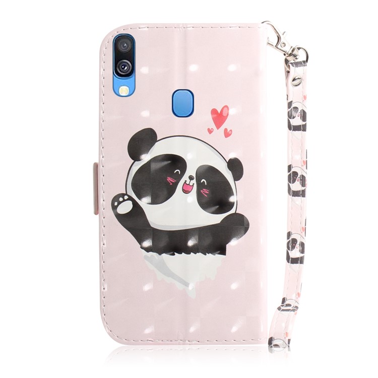 Pattern Printing Light Spot Decor Leather Protection Case for Samsung Galaxy A40 - Panda and Hearts-3