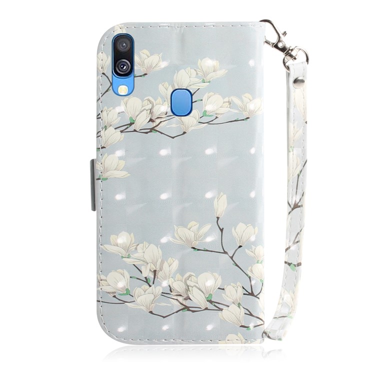 Pattern Printing Light Spot Decor Leather Protection Case for Samsung Galaxy A40 - White Flowers-3