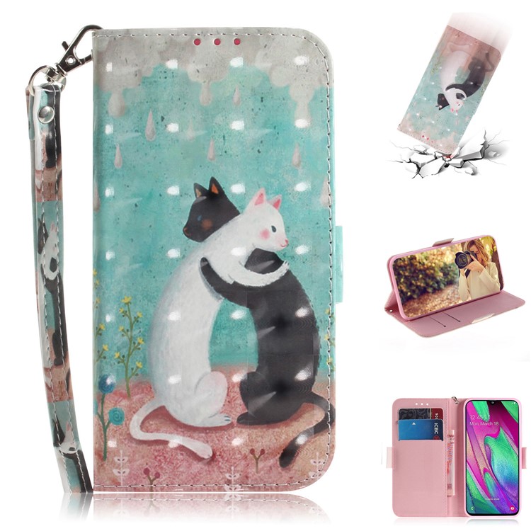 Pattern Printing Light Spot Decor Leather Protection Case for Samsung Galaxy A40 - Two Cats