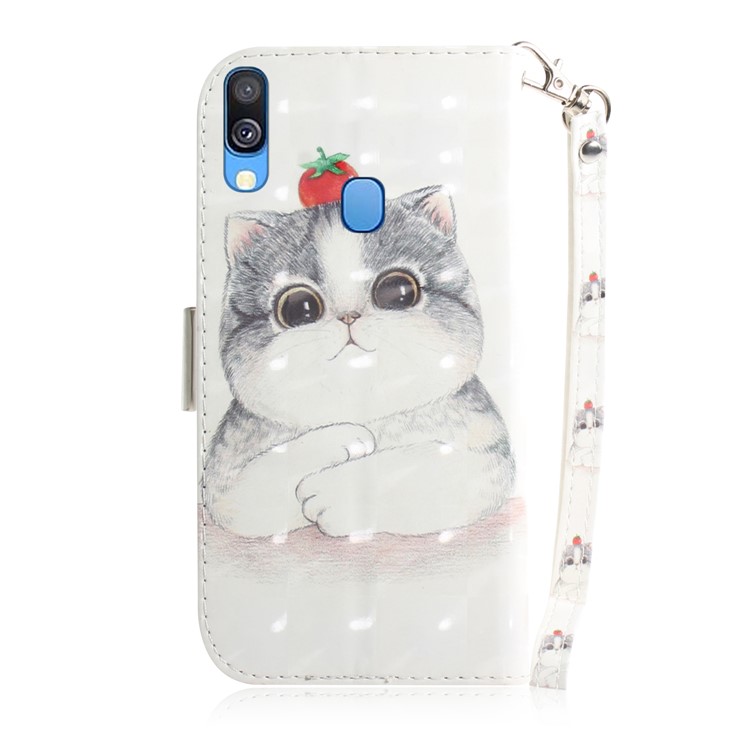 Pattern Printing Light Spot Decor Leather Protection Case for Samsung Galaxy A40 - Cat Holding a Tomato-3