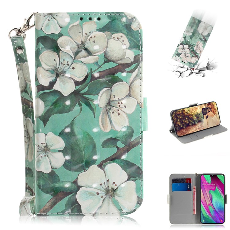 Pattern Printing Light Spot Decor Leather Protection Case for Samsung Galaxy A40 - Beautiful Flowers-1