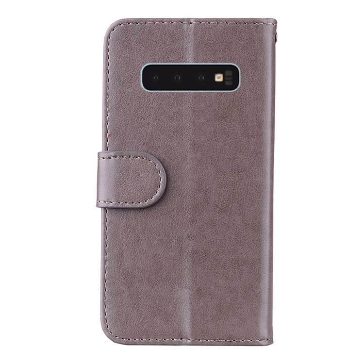 For Samsung Galaxy S10 Leather Stand Casing Cover / Flash Powder Decor Imprint Unicorn - Grey-2