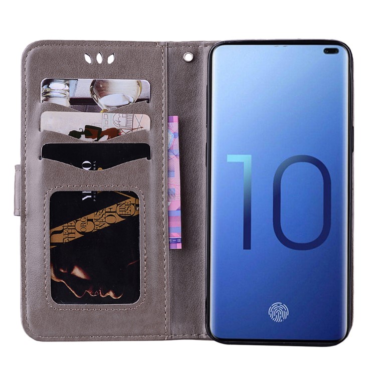 For Samsung Galaxy S10 Leather Stand Casing Cover / Flash Powder Decor Imprint Unicorn - Grey-3