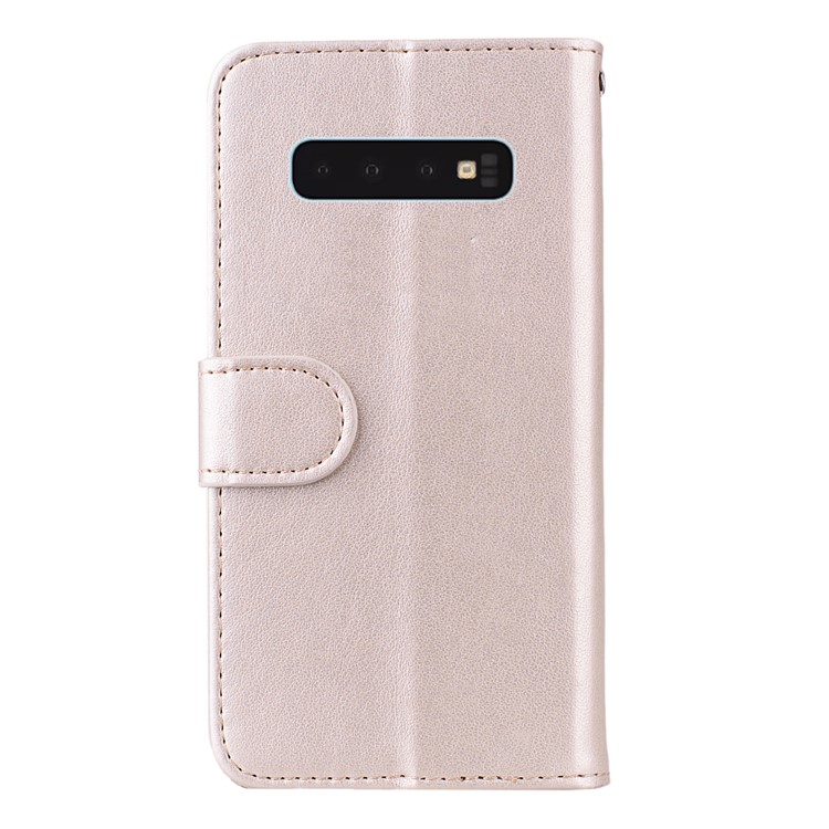 For Samsung Galaxy S10 Leather Stand Casing Cover / Flash Powder Decor Imprint Unicorn - Gold-2