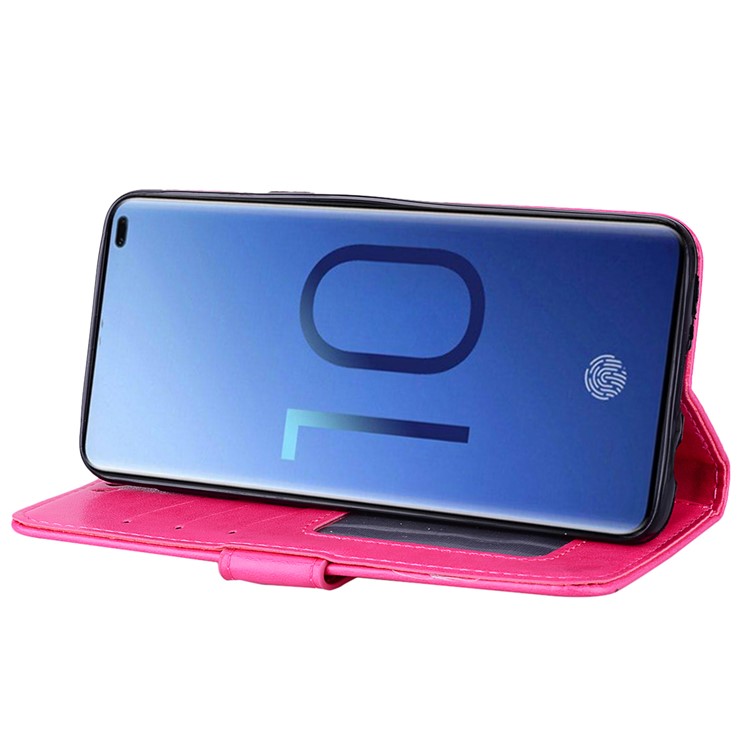 For Samsung Galaxy S10 Leather Stand Casing Cover / Flash Powder Decor Imprint Unicorn - Rose-3