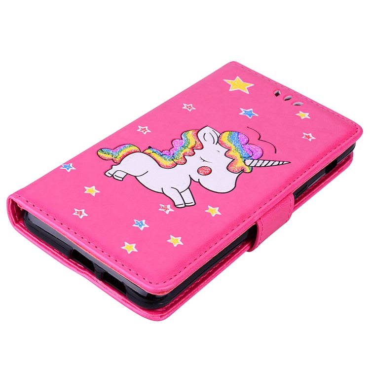 For Samsung Galaxy S10 Leather Stand Casing Cover / Flash Powder Decor Imprint Unicorn - Rose-5