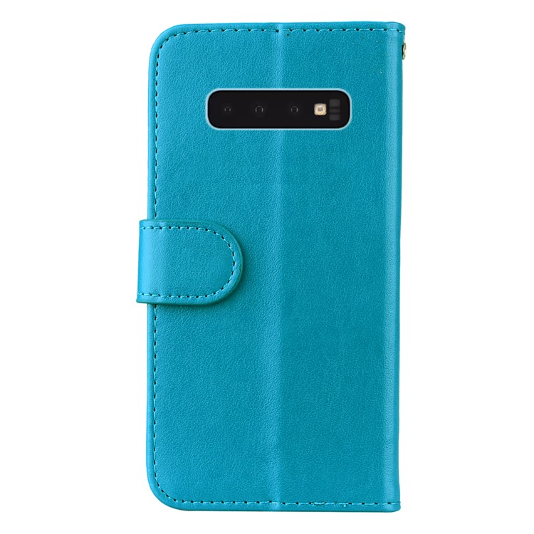 For Samsung Galaxy S10 Leather Stand Casing Cover / Flash Powder Decor Imprint Unicorn - Blue-2