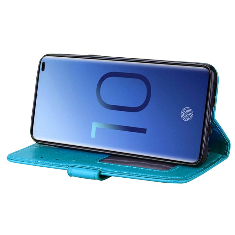 For Samsung Galaxy S10 Leather Stand Casing Cover / Flash Powder Decor Imprint Unicorn - Blue-3