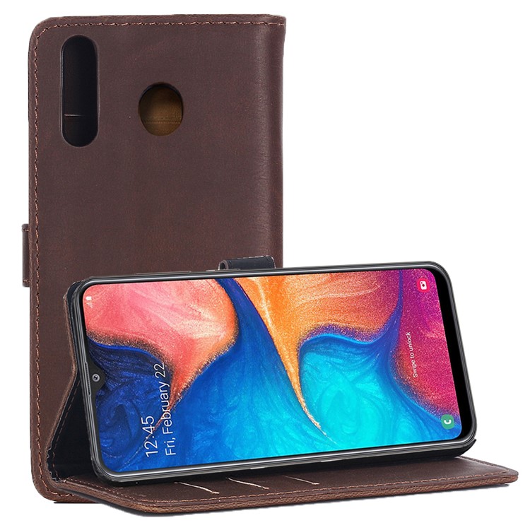 Crazy Horse Leather Wallet Protection Cover for Samsung Galaxy M30 / A40s - Coffee-9