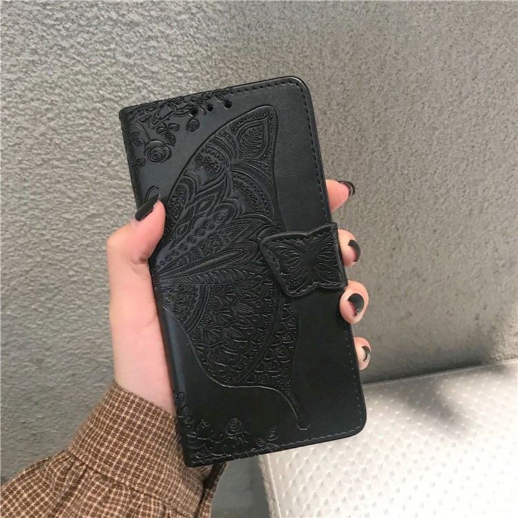 Imprint Butterfly Flower Leather Wallet Stand Phone Cover for Samsung Galaxy S10 Plus - Black-14