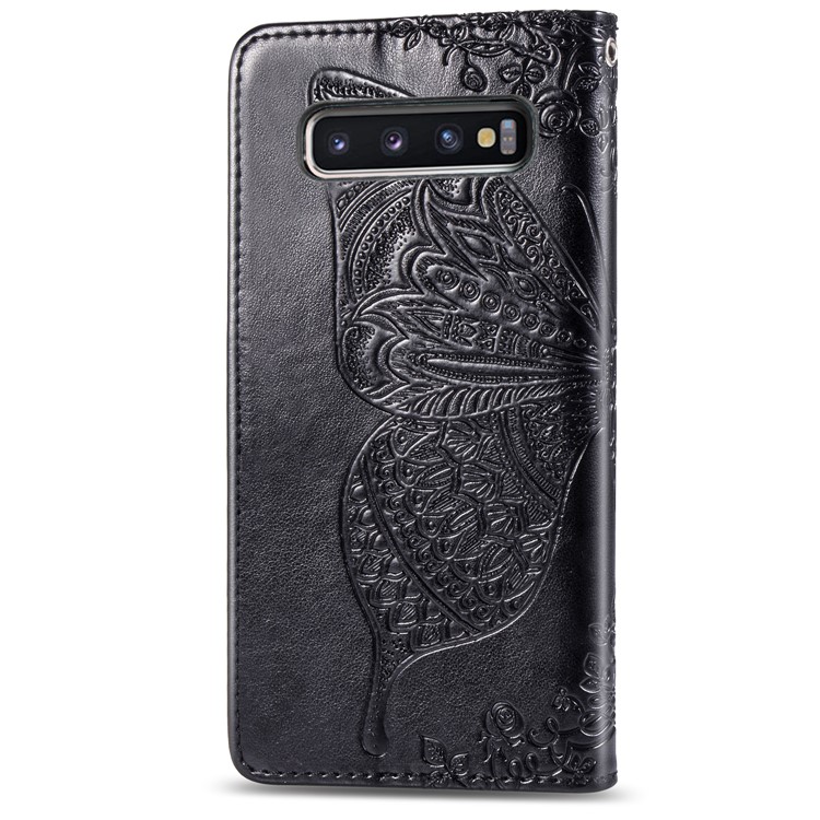 Imprint Butterfly Flower Leather Wallet Stand Phone Cover for Samsung Galaxy S10 Plus - Black-3