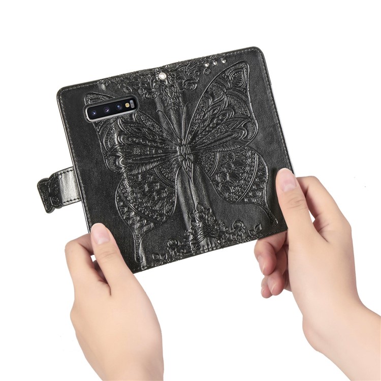 Imprint Butterfly Flower Leather Wallet Stand Phone Cover for Samsung Galaxy S10 Plus - Black-9