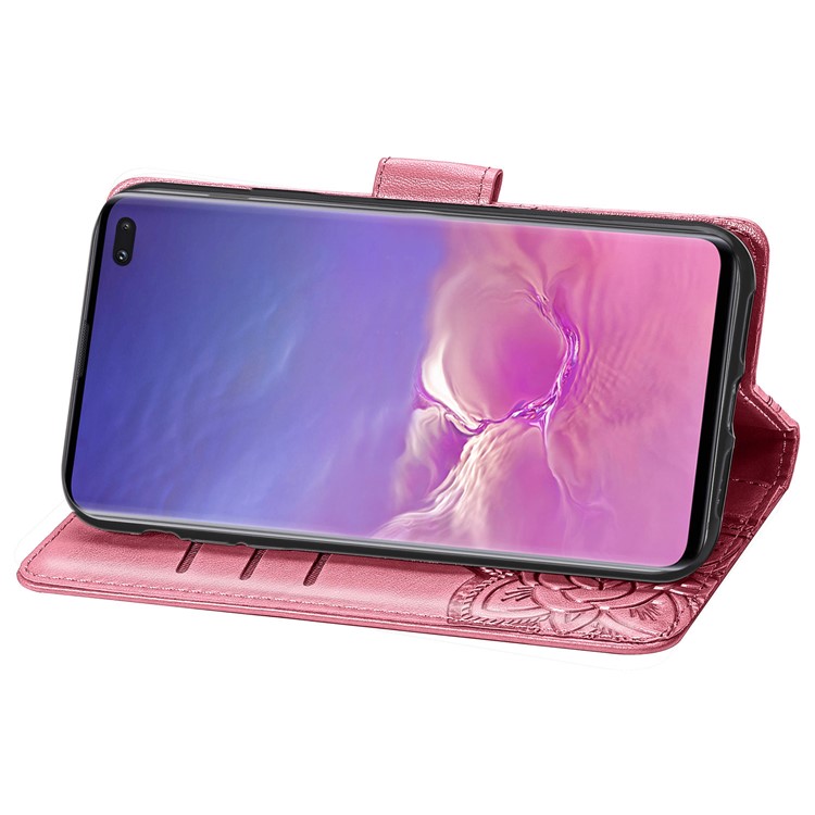Imprint Butterfly Flower Leather Wallet Stand Phone Cover for Samsung Galaxy S10 Plus - Pink-5