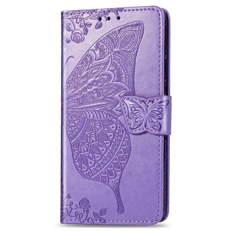 Imprint Butterfly Flower Leather Wallet Stand Phone Cover for Samsung Galaxy S10 Plus - Light Purple-2