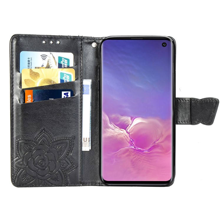 Imprint Butterfly Flower Leather Wallet Stand Phone Cover for Samsung Galaxy S10 - Black-4