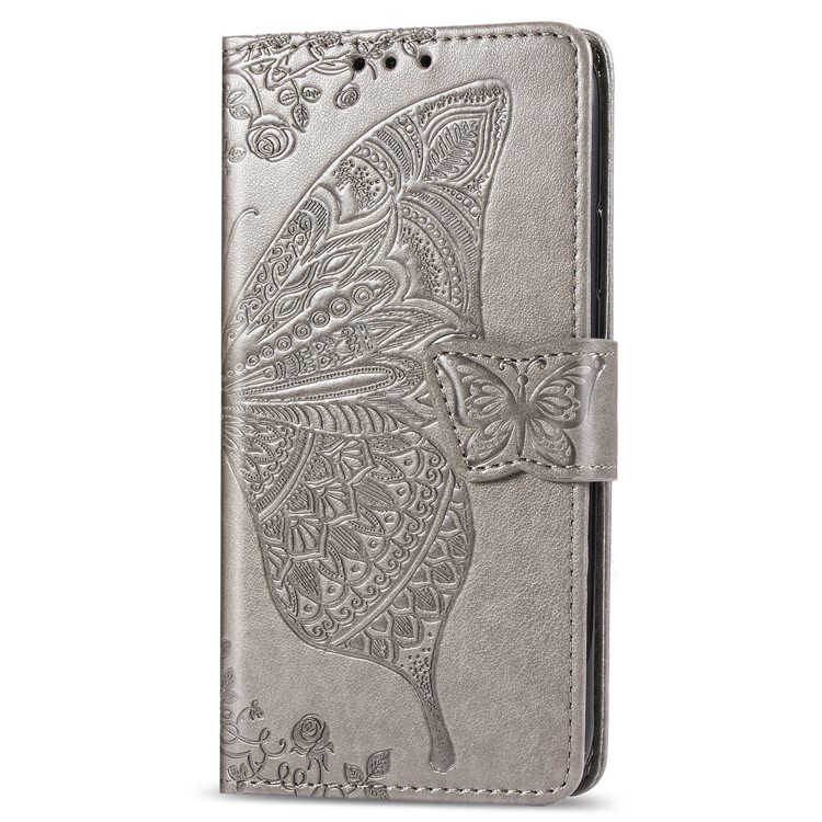 Imprint Butterfly Flower Leather Wallet Stand Phone Cover for Samsung Galaxy S10 - Grey-2