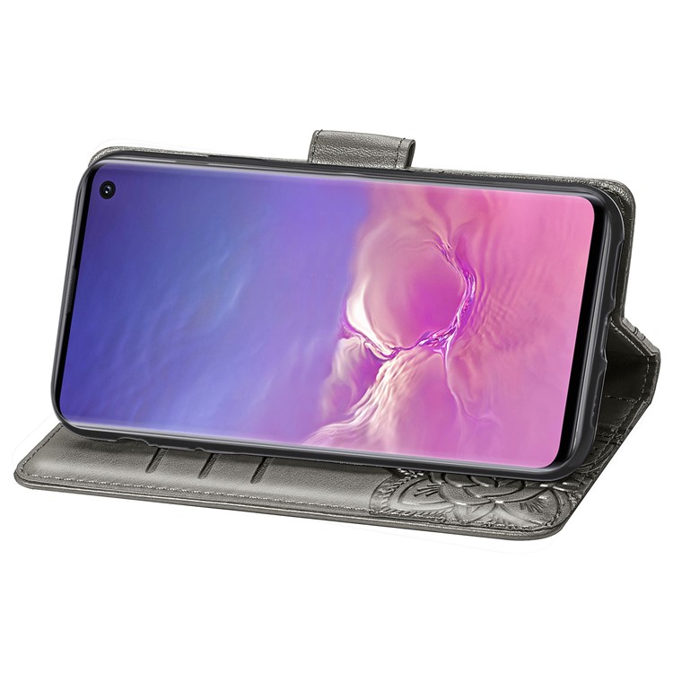 Imprint Butterfly Flower Leather Wallet Stand Phone Cover for Samsung Galaxy S10 - Grey-5