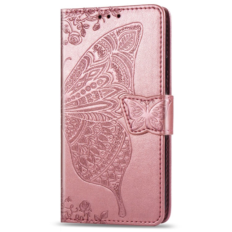 Imprint Butterfly Flower Leather Wallet Stand Phone Cover for Samsung Galaxy S10 - Rose Gold-2