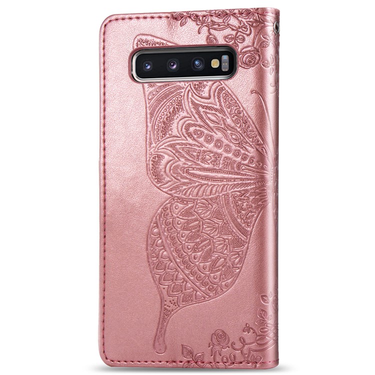 Imprint Butterfly Flower Leather Wallet Stand Phone Cover for Samsung Galaxy S10 - Rose Gold-3