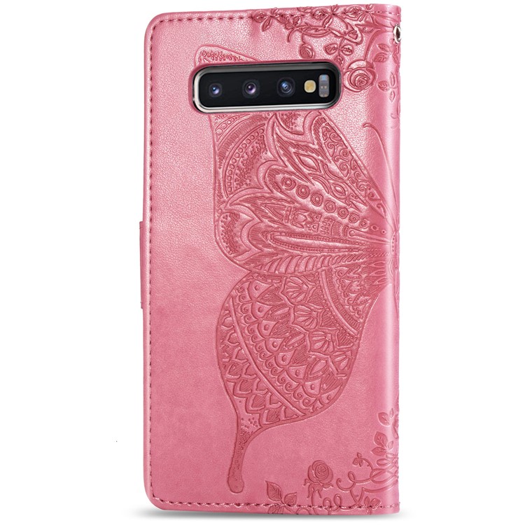 Imprint Butterfly Flower Leather Wallet Stand Phone Cover for Samsung Galaxy S10 - Pink-3