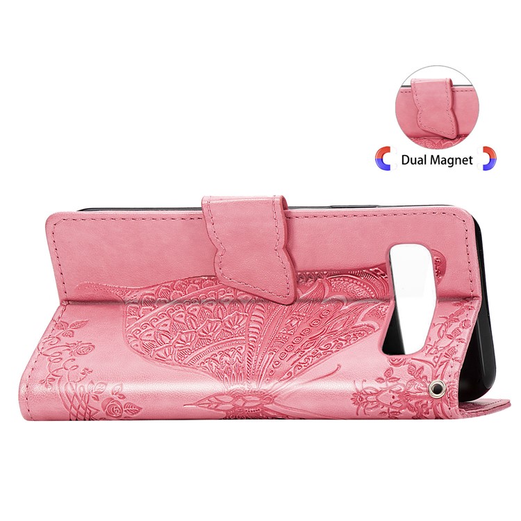 Imprint Butterfly Flower Leather Wallet Stand Phone Cover for Samsung Galaxy S10 - Pink-6
