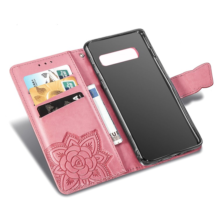 Imprint Butterfly Flower Leather Wallet Stand Phone Cover for Samsung Galaxy S10 - Pink-7