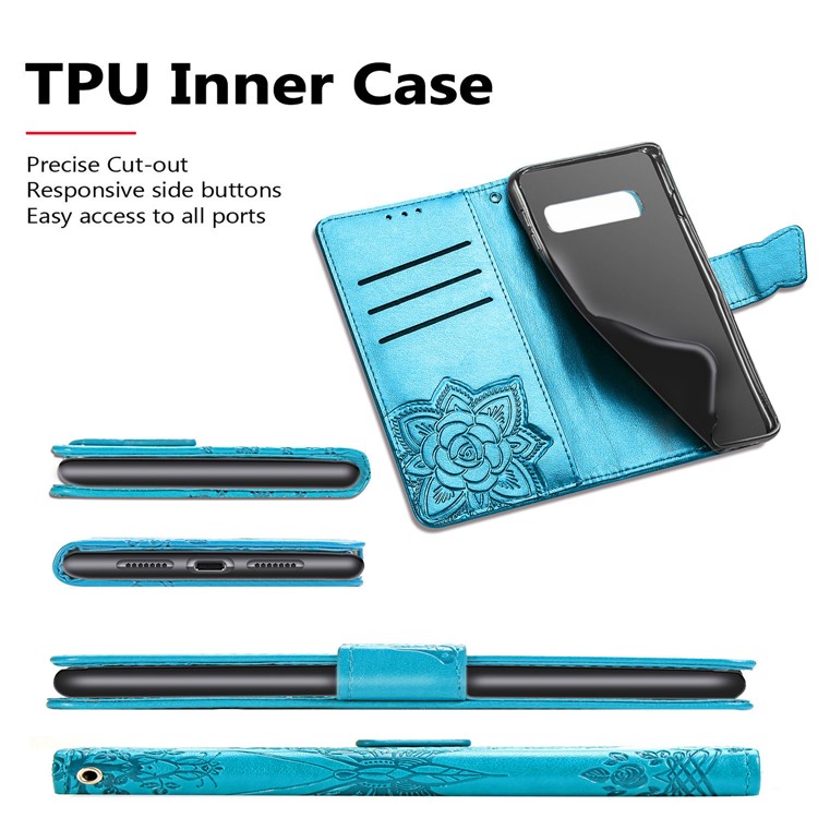 Imprint Butterfly Flower Leather Wallet Stand Phone Cover for Samsung Galaxy S10 - Blue-10
