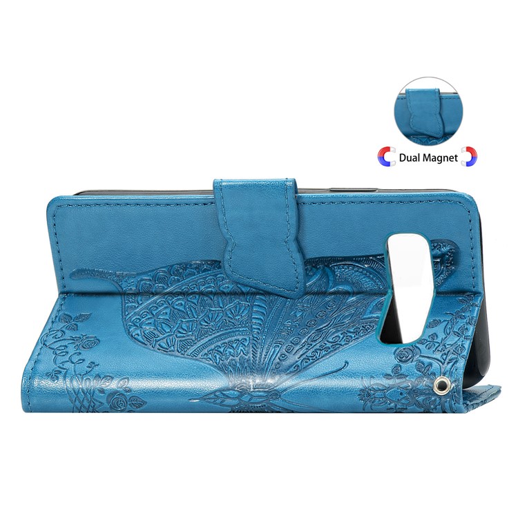 Imprint Butterfly Flower Leather Wallet Stand Phone Cover for Samsung Galaxy S10 - Blue-11