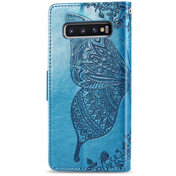 Imprint Butterfly Flower Leather Wallet Stand Phone Cover for Samsung Galaxy S10 - Blue-3